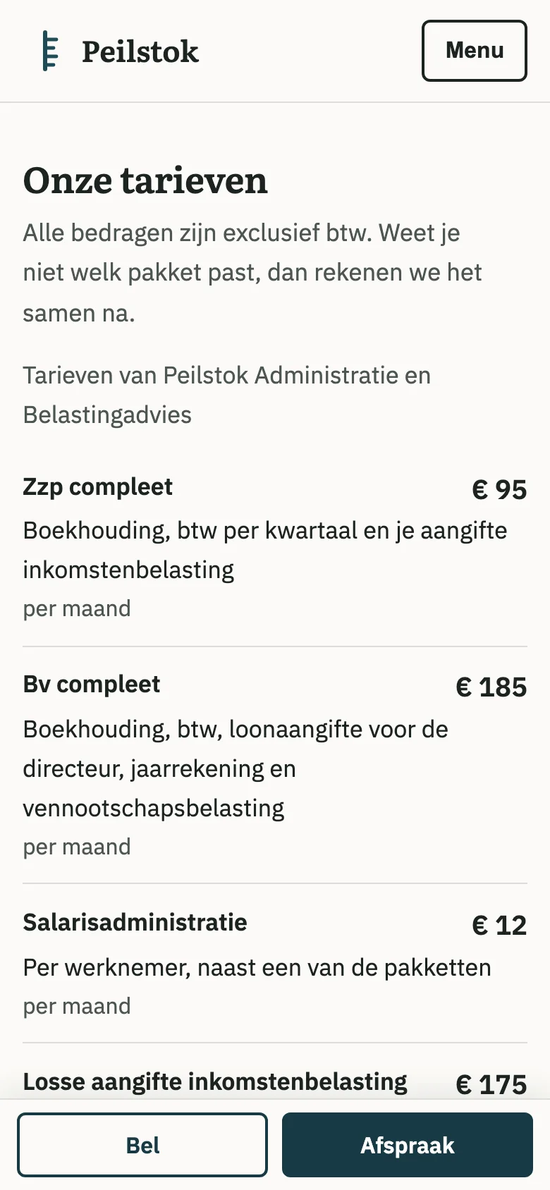 Peilstok Administratie en Belastingadvies op een telefoon