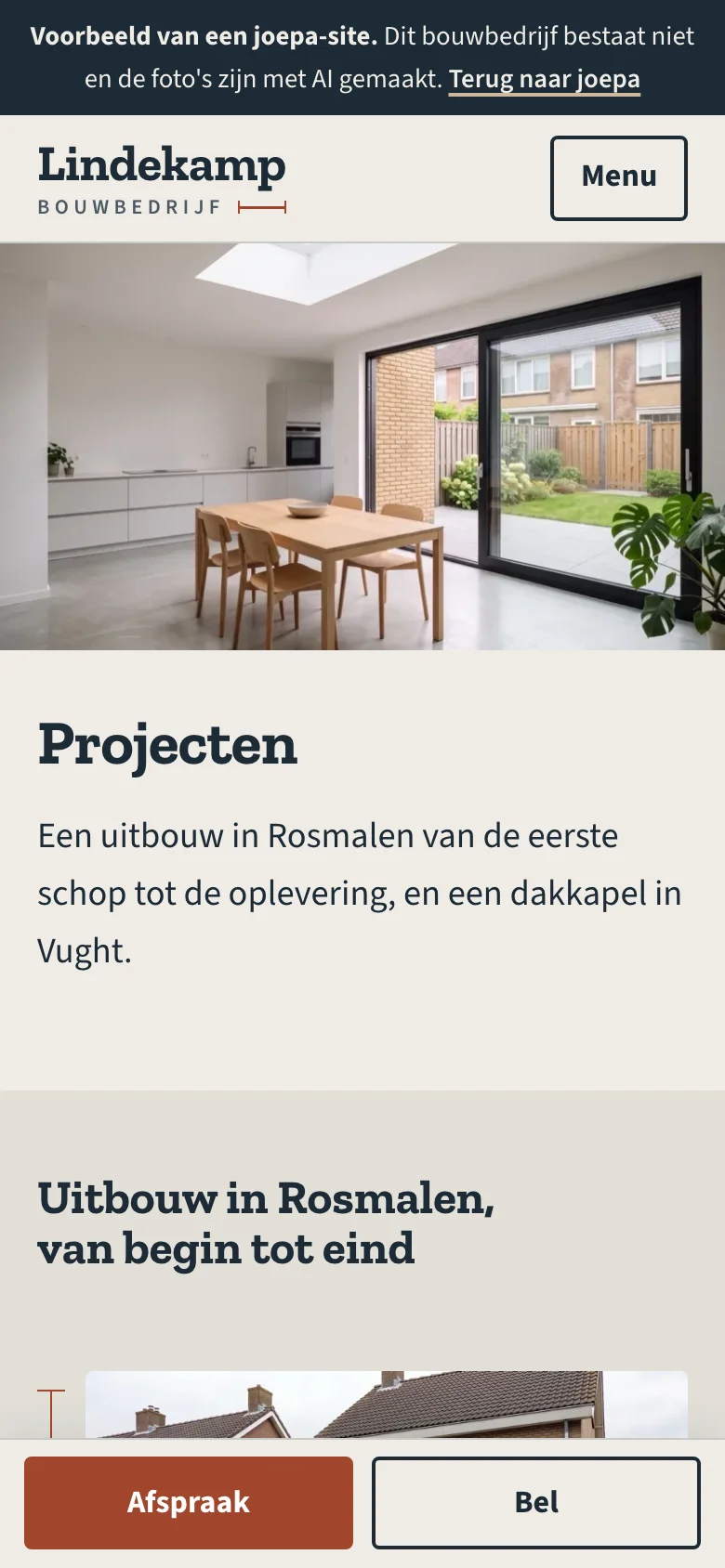 Bouwbedrijf Lindekamp op een telefoon