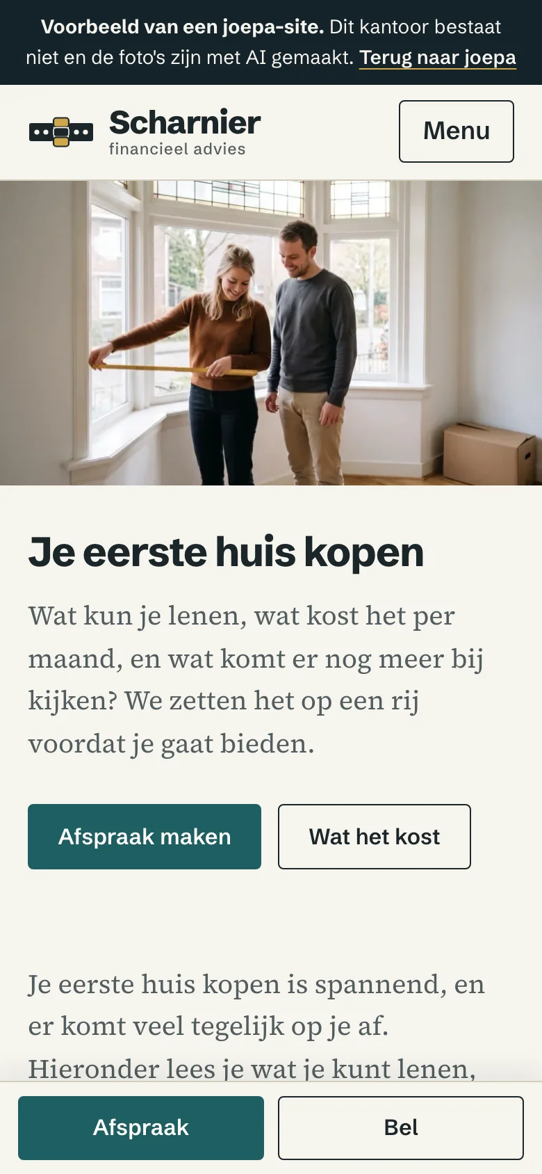 Scharnier Financieel Advies op een telefoon