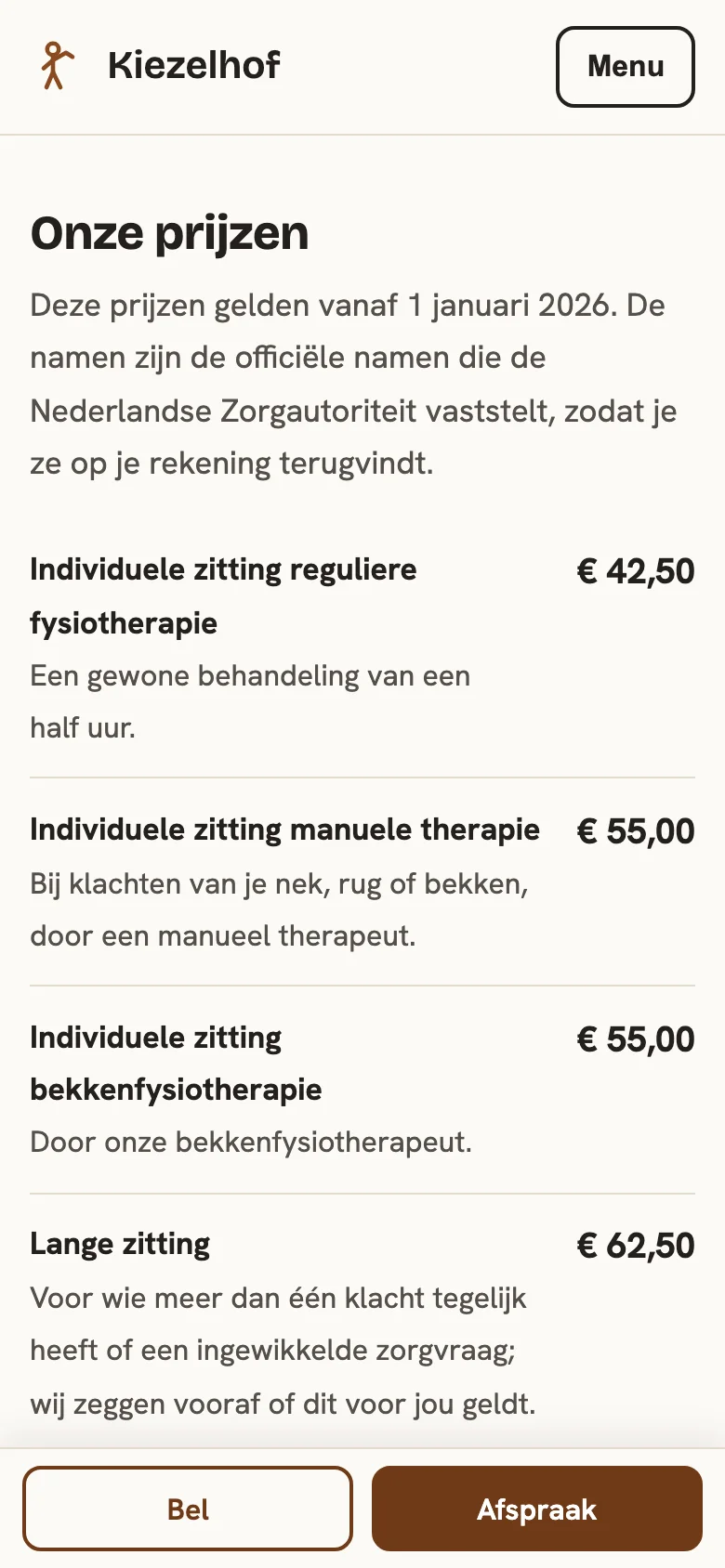 Fysiotherapie Kiezelhof op een telefoon