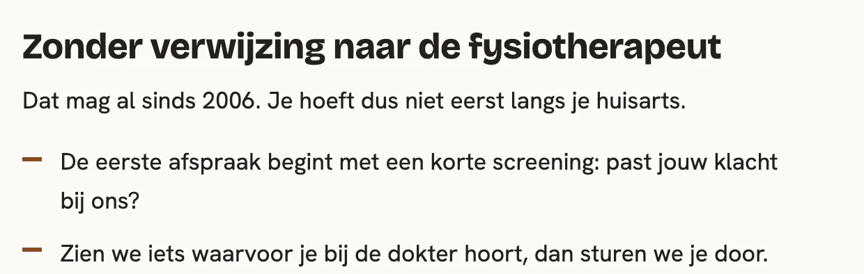 De eerste punten van het blok op de voorbeeldsite over komen zonder verwijzing
