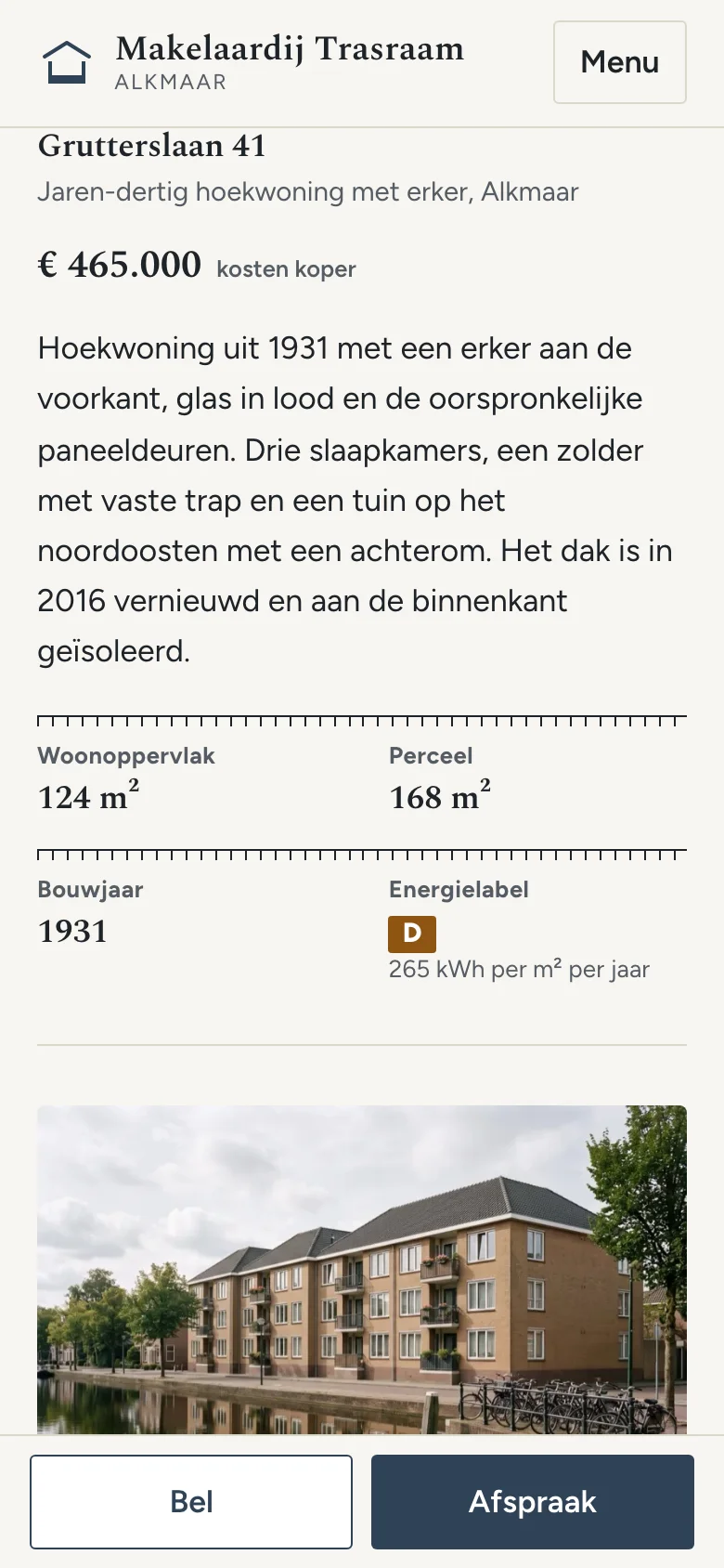 Makelaardij Trasraam op een telefoon