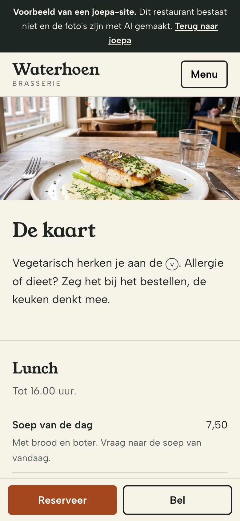 Brasserie Waterhoen op een telefoon