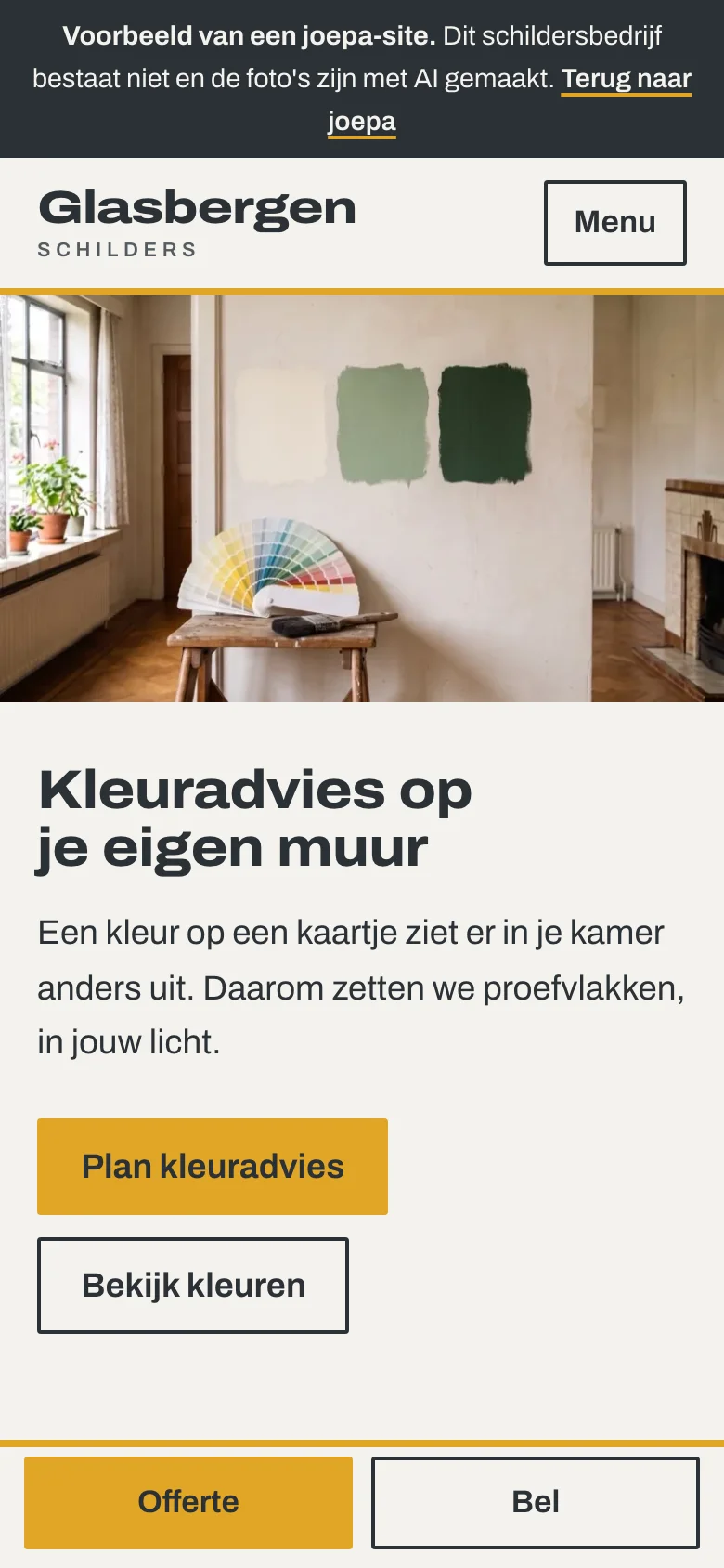 Schildersbedrijf Glasbergen op een telefoon