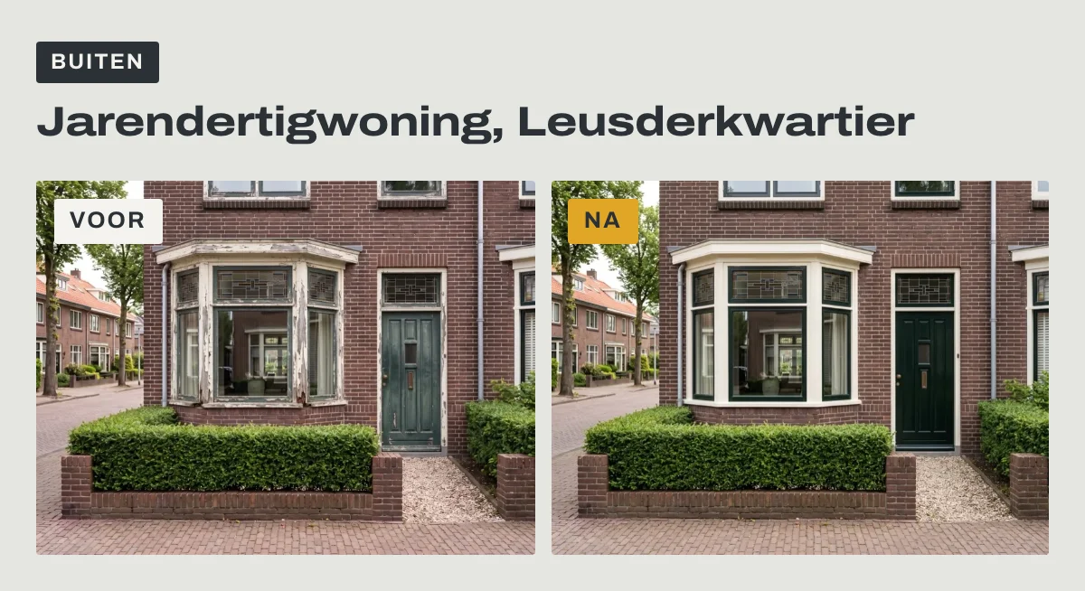 Een project op de voorbeeldsite, met foto's van de kozijnen voor en na het schilderen