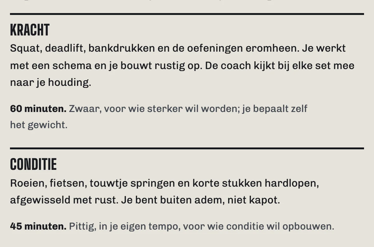 Een les op de voorbeeldsite met uitleg, de duur en hoe zwaar hij is