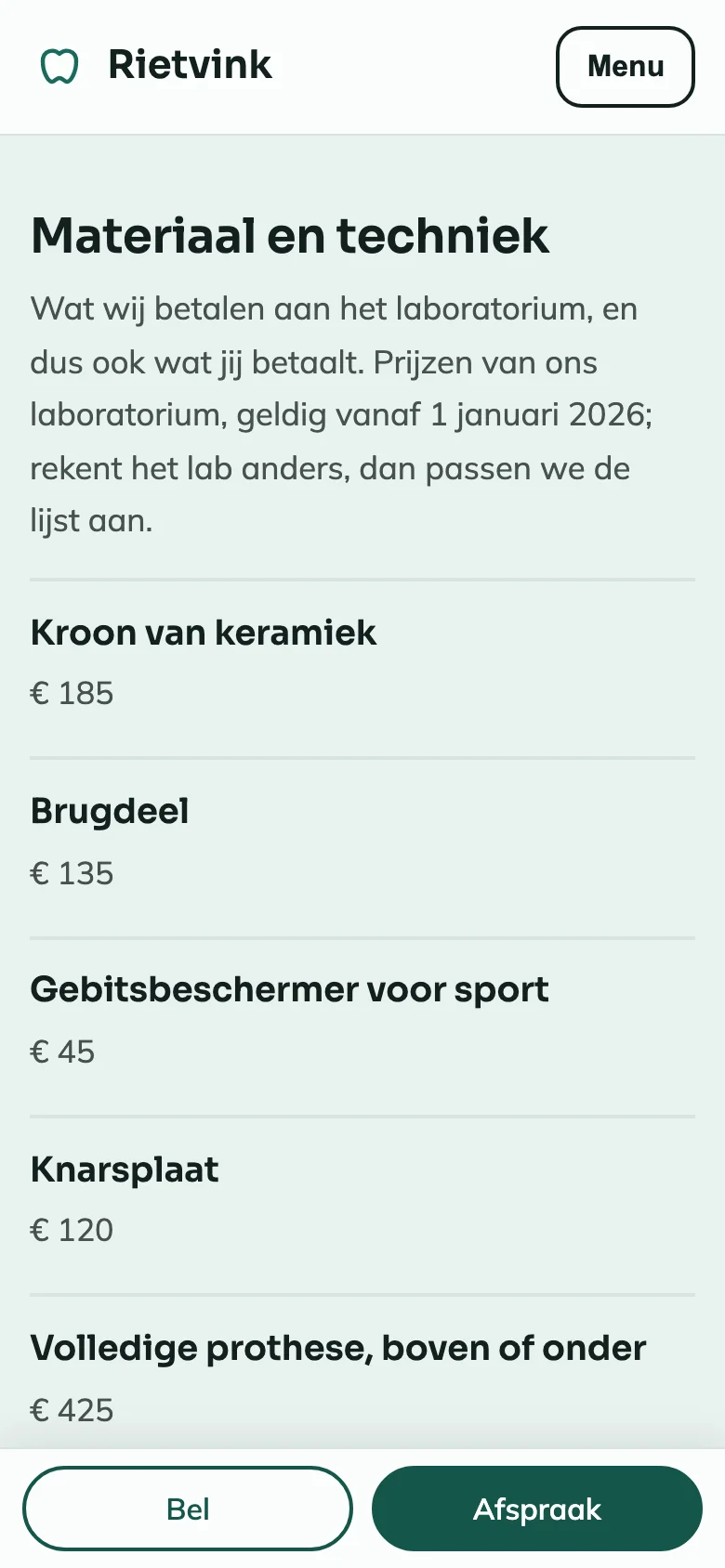 Tandartspraktijk Rietvink op een telefoon