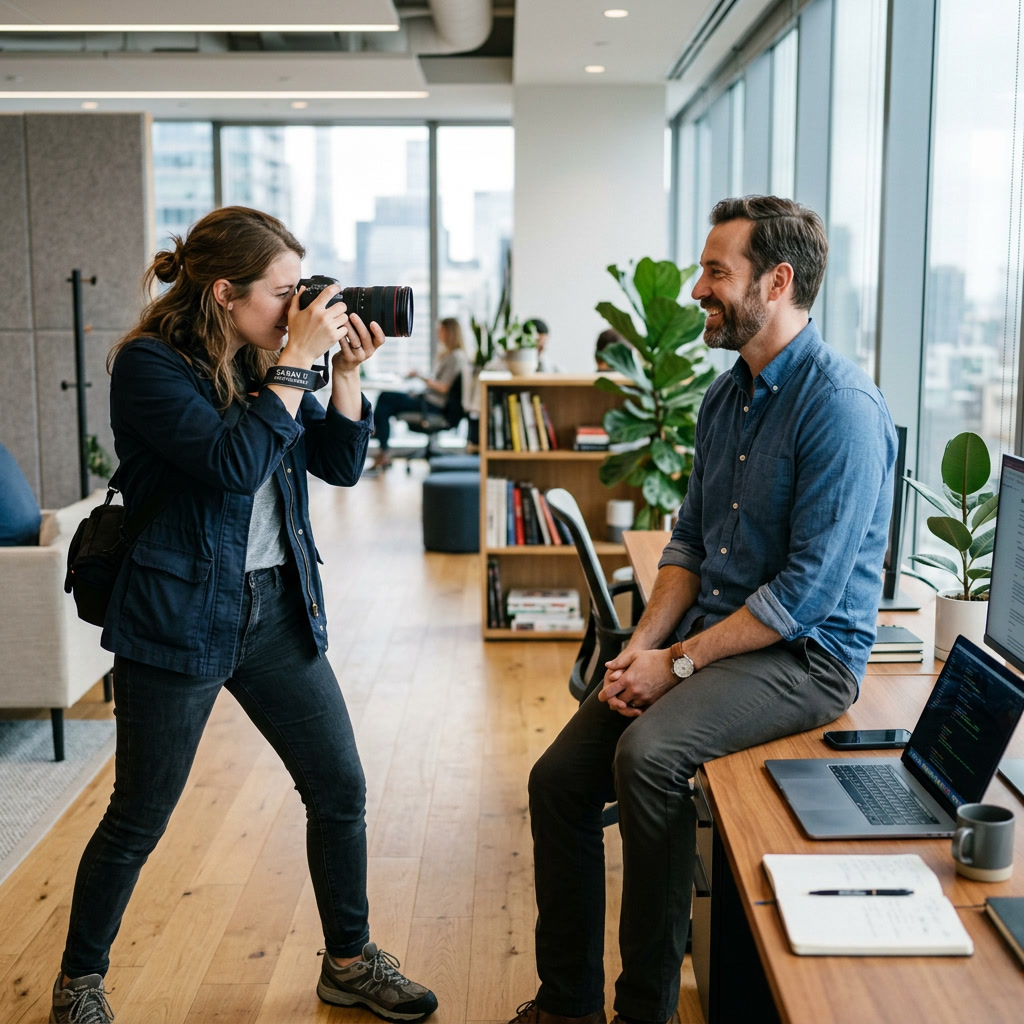 Ondernemer laat zich fotograferen op locatie